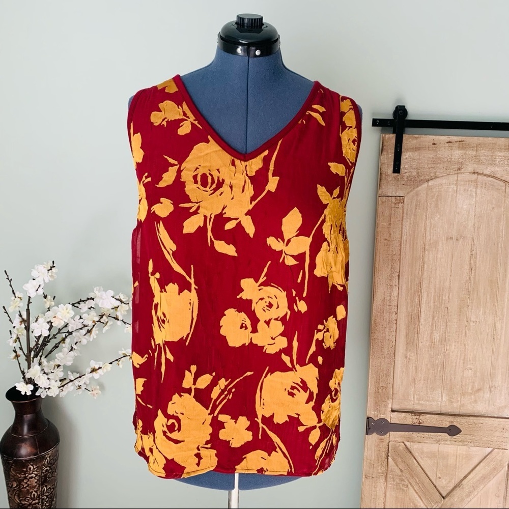 Lane Bryant Maroon Gold Floral Top Size 22/24
